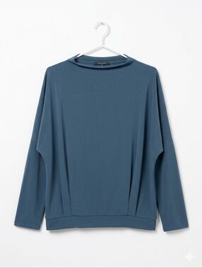 Bruuns Bazaar Copenhagen Slate Blue Boat Neck Dolman Sleeve Pleated Blouse